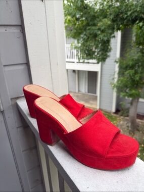 Chase + Chloe Red Suede Platform Mule Heels